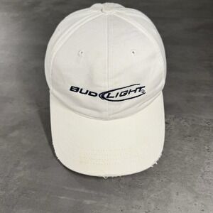 Vintage Bud Light‎ Beer Hat White Blue 2000s Y2K Thrashed Distressed Low Profile